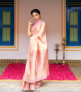 Sandal Handloom Soft Silk Saree With Floral Zari Buttas & Contrast Border-SO4053