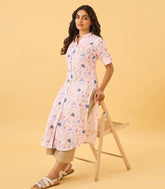 Powder Pink Floral Printed Linen Kurta