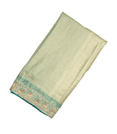 Aquamarine Handloom Silk Saree With Floral Motifs & Hand Embroidered Border-EN1735