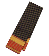 Black Handloom Kanchipuram Silk Saree With Gold & Silver Zari Checks-KA14045