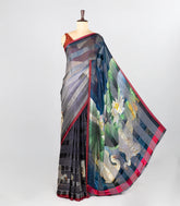 Grey Woven Synthetic Georgette Saree With Printed Bird Motifs-BL4681