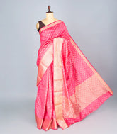 Light Peach Woven Art Tussar Silk Saree With Floral Motifs-BL4625