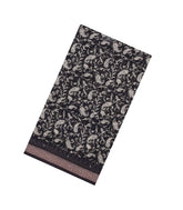 Black Printed Chanderi Cotton Saree With Floral Motifs & Sequin Work-CC1436