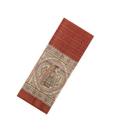 Crimson Woven Tussar Silk Saree With Stripes & Printed Madhubani Motifs-TU3170