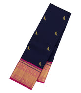 Midnight Blue Handloom Korvai Kanchipuram Silk Saree With Parrot Buttas-KA16172