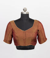 Maroon Blended Silk Brocade Readymade Saree Blouse with Deep U-Back & Dori Tassels-RB5277