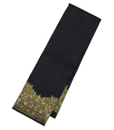 Black Handloom Kanchipuram Silk Saree With Meena Floral Motifs-KA12725