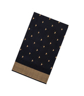 Black Handloom Maheswari Silk Cotton Saree With Triangle Buttas-SC4964