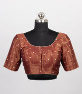 Copper-Brown Blended Tissue Readymade Saree Blouse with Gold Polka Dot Butis-RB5281