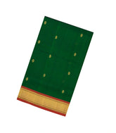 Green Handloom Silk Cotton Saree With Buttas & Contrast Border-SC4496