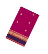 Hot Pink Handloom Silk Cotton Saree With Buttas & Contrast Border-SC4027