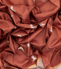 Mocha Mousse Handloom Natural Dyed Silk Saree With Japanese Cranes-KA12633