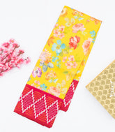 Yellow Handloom Kanchipuram Korvai Silk Saree Printed With Floral Motifs