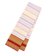White Handloom Korvai Kanchipuram Silk Saree With Thread work Stripes-KA16744