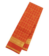 Orange Handloom Kanchipuram Silk Saree With Zari Checks & Kanchipuram Butta Silk Sarees-KA16597