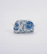 White Cotton Bagru Printed Coin Pouch With Zipper-ACS1057