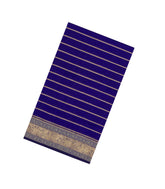 Dark Blue Handloom Silk Cotton Saree With Veldhari Stripes-SC4356