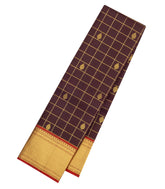 Dark Brown Handloom Kanchipuram Silk Saree With Zari Checks & Buttas-KA15944