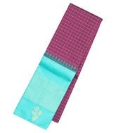 Magenta Handloom Korvai Kanchipuram Silk Saree With Checks & Contrast Border-KA13378