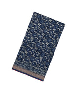 Indigo Printed Chanderi Cotton Saree With Floral Motifs & Sequin Work-CC1431