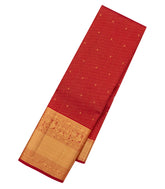 Red Handloom Kanchipuram Silk Saree With Dotted Stripes& Buttas-KA14772