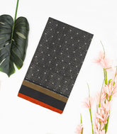 Black Handloom Ikat Silk Saree With Broken Stripes