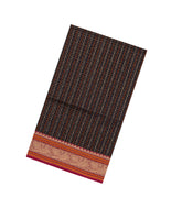 Black Handloom Village Cotton Saree With Checks & Buttas-VC1665