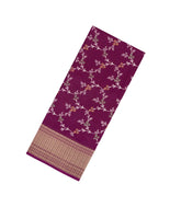 Burgundy Printed Synthetic Dola Silk Saree With Floral Motifs & Zari Stripes-SY0463