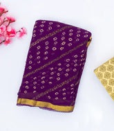 Purple Printed Crepe Silk Saree With Bandhani Motifs
