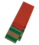 Red Handloom Korvai Kanchipuram Silk Saree With Checks-KA15430