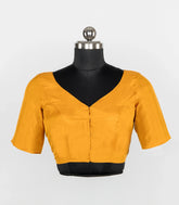 Yellow Readymade Plain Silk Blouse With Elbow Sleeve-RB5260