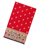 Red Handloom Paithani Silk Saree With Meena Border & Pallu-PA1123