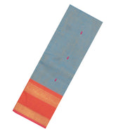 Grey Woven Chettinad Cotton Saree With Buttas & Contrast Border-CN1922