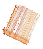 Off White Handloom Bhujodi Cotton Saree With Red Stripes