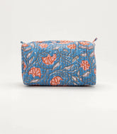 Blue Cotton Bagru Printed Toiletry Bag With Zipper-ACS1078