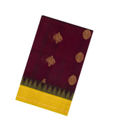 Maroon Handloom Korvai Silk Cotton Saree With Buttas & Contrast Border-SC3874