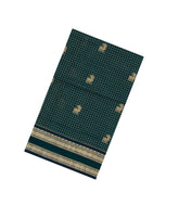 Bottle Green Handloom Silk Cotton Saree With Checks & Buttas-SC4233