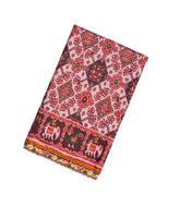 Baby Pink Blended Silk Saree With Ikat Motifs & Hand Embroidered Selvage-EN1713