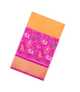 Mango Yellow Handloom Rajkot Patola Silk Saree With Ikat Floral Motifs-IK0608