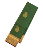 Green Handloom Kanchipuram Silk Saree With Zari Checks-KA14357