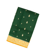 Dark Green Handloom Banarasi Silk Saree With Floral Buttas & Contrast Border-BE1280