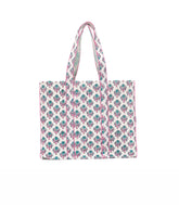 Off White Bagru Printed Handmade Cotton Quilted Tote Bag-ACS1036