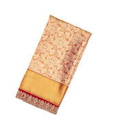 Gold Handloom Tissue Silk Saree With Floral Motifs & Hand Embroidered Selvage-EN1723
