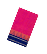 Hot Pink Handloom Silk Cotton Saree With Contrast Temple Border-SC3933