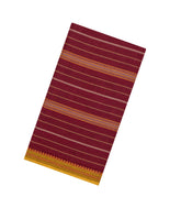 Crimson Woven Bengal Cotton Saree With Stripes & Contrast Border-BG1885