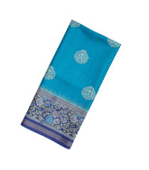 Cyan Woven Art Tussar Saree With Stipes & Printed Floral Motifs-BL3994