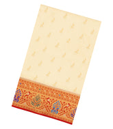 White Handloom Paithani Silk Saree With Meena Border & Pallu-PA1121