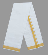 White Handloom Pure Silk 10 Yards Dhoti With 6 Yards Angavasthram-CD1555