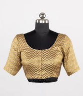 Gold Blended Tissue Readymade Saree Blouse with Chevron Motifs-RB5278