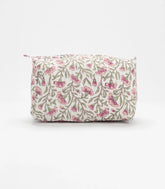 White Cotton Bagru Printed Toiletry Bag With Zipper-ACS1080